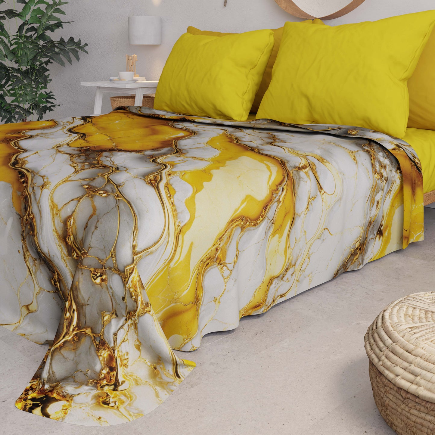 Copriletto Estivo, Coperta Leggera, Lenzuola Copriletto Effetto Marmo Giallo - YELLOOOW