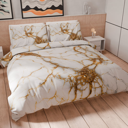 Housse de Couette Double, Simple, 1 Place et Demie, Effet Marbre Blanc