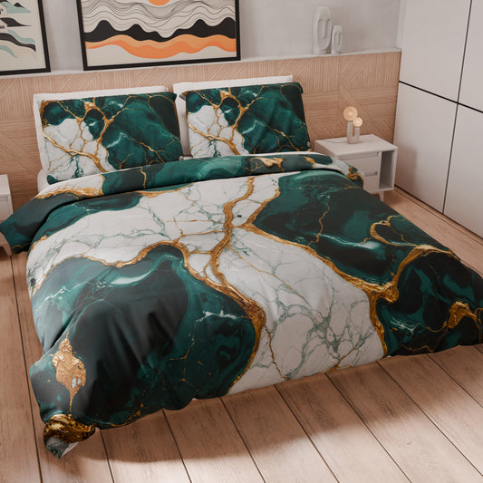 Housse de Couette Double, Simple, Une Place et Demi, Effet Marbre Outremer
