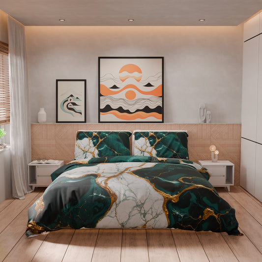 Housse de Couette Double, Simple, Une Place et Demi, Effet Marbre Outremer
