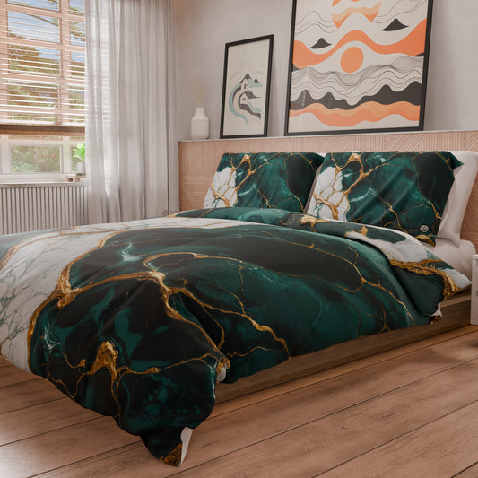 Housse de Couette Double, Simple, Une Place et Demi, Effet Marbre Outremer