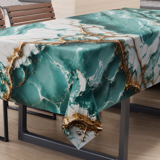 Nappe anti-taches effet marbre élégante aquamarine - AQUATIQUE