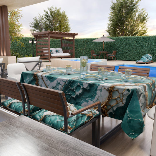 Nappe anti-taches effet marbre élégante aquamarine - AQUATIQUE