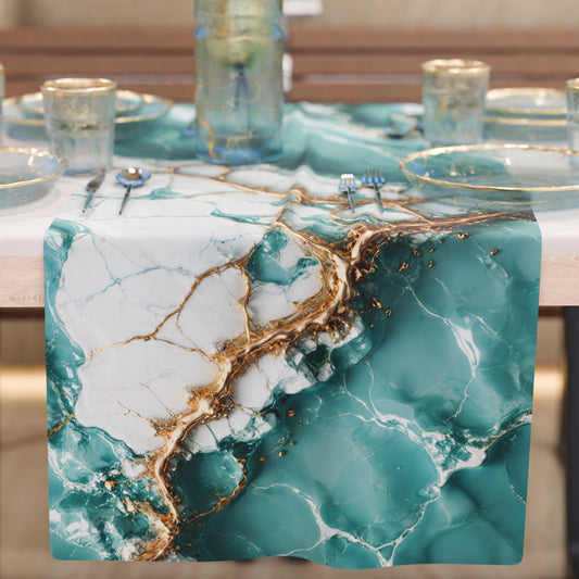 Chemin de table moderne effet marbre Aquatique