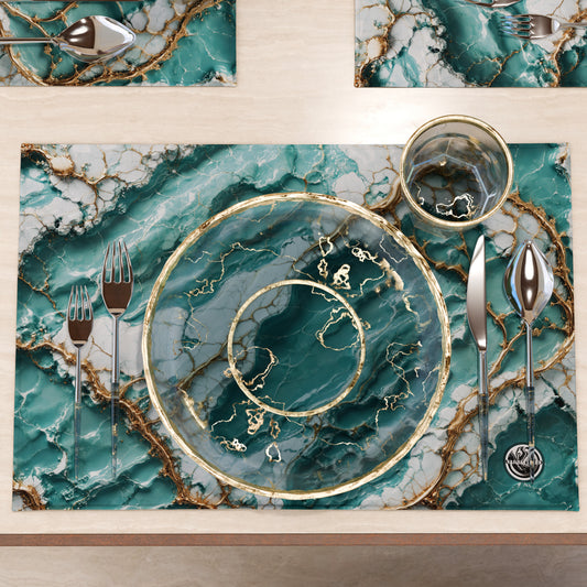 Sets de Table Américains Élégants Effet Marbre Aigue-marine - AQUATIQUE