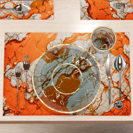 Sets de Table Américains Élégants Effet Marbre Orange - AURANGE