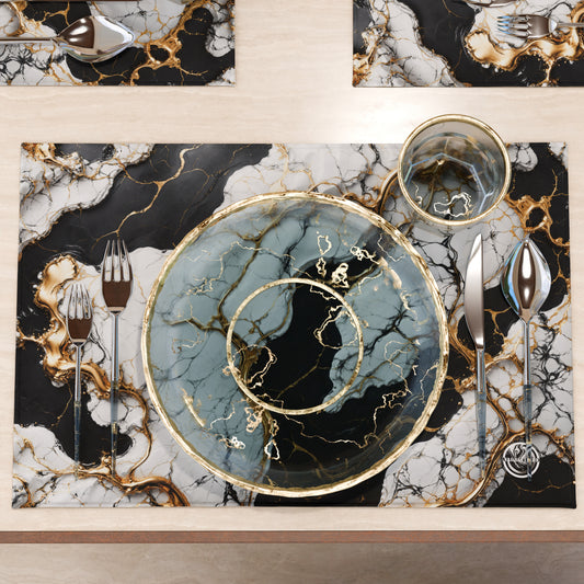 Sets de Table Américains Élégants Effet Marbre Noir Blanc - GILDENITE