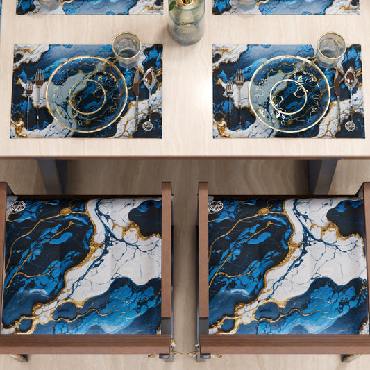 Sets de Table Américains Élégants Effet Marbre Bleu Nuit - NAVYGLO