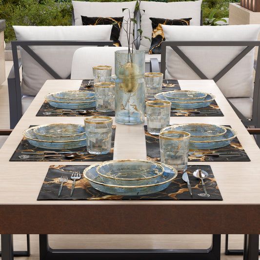Sets de table américains élégants effet marbre noir et or - ONYXLITE