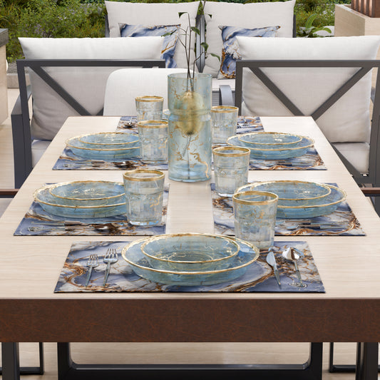 Sets de table américains élégants effet marbre indigo - PERIWINKY