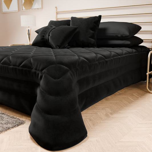 Couvre-lit printanier en velours d'ameublement à motifs Noir