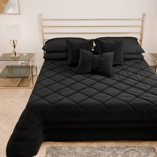 Couvre-lit printanier en velours d'ameublement à motifs Noir