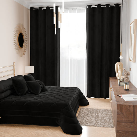 Couvre-lit printanier en velours d'ameublement à motifs Noir