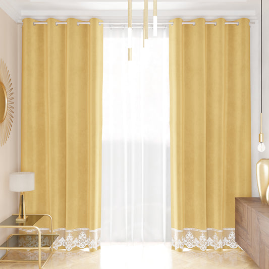 Rideau panneau en velours pour intérieur avec anneaux et dentelle rebrodée, 140x280 cm, or par Sissy