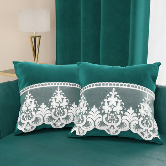 Coussins décoratifs en velours avec volant et dentelle rebrodée 2pcs, coussins de canapé étain par Sissy