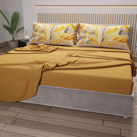 Draps en coton, Parure de lit avec taies d'oreiller en impression numérique Palmwater Jaune