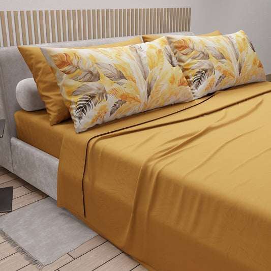 Draps en coton, Parure de lit avec taies d'oreiller en impression numérique Palmwater Jaune