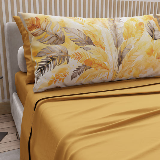 Draps en coton, Parure de lit avec taies d'oreiller en impression numérique Palmwater Jaune