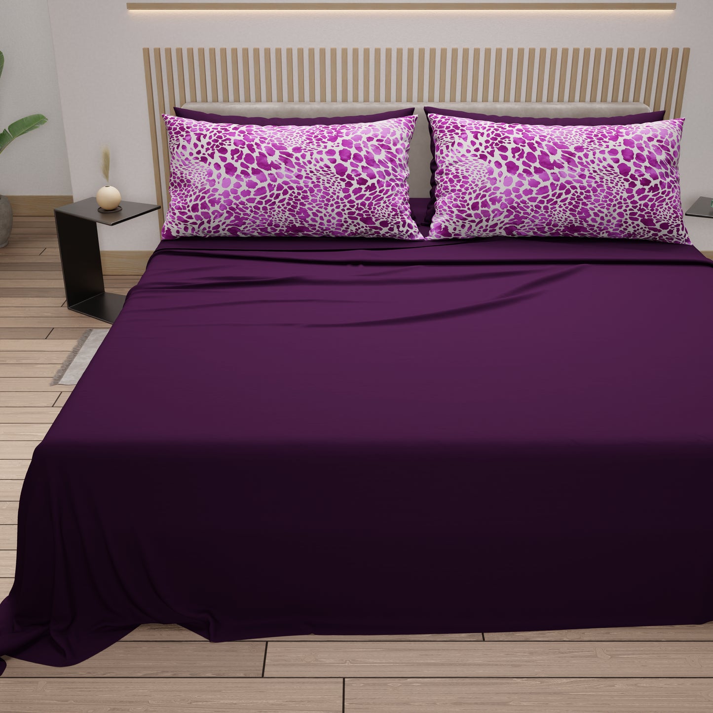 Draps en coton, Parure de lit avec taies d'oreiller en impression numérique Cobra Violet