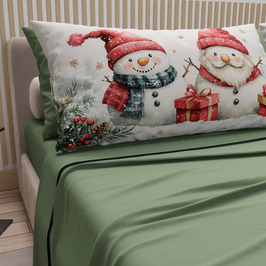 Draps de Noël en Coton, Parure de Lit avec Taies d'Oreiller en Impression Numérique Bonhomme de Neige 02