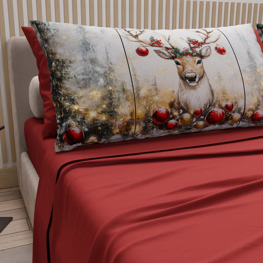 Draps de Noël en Coton, Parure de Lit avec Taies d'Oreiller en Impression Numérique Renne
