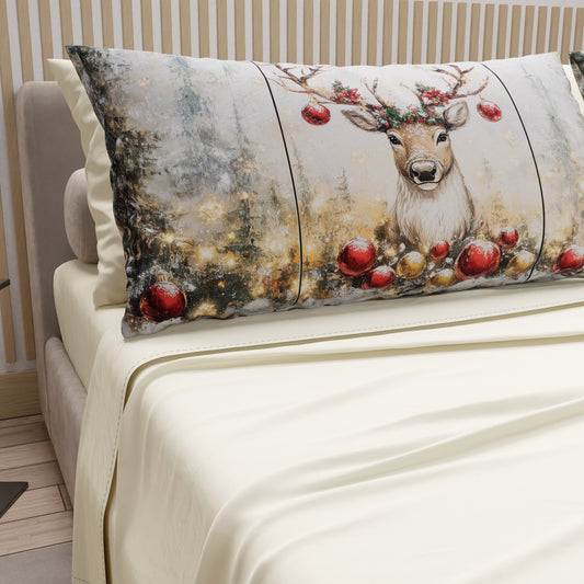 Draps de Noël en Coton, Parure de Lit avec Taies d'Oreiller en Impression Numérique Renne