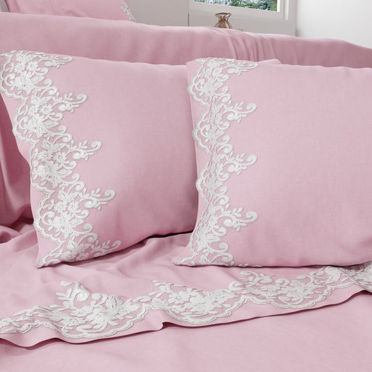 Lenzuola Percalle con Pizzo, Lenzuola Matrimoniali Cotone Rosa