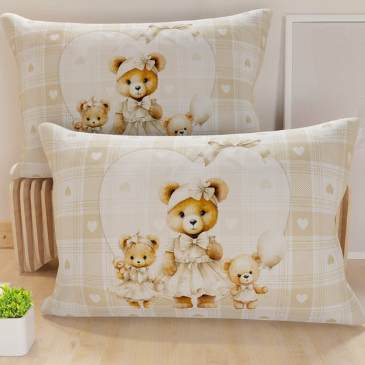 Taies d'oreiller, taies d'oreiller en impression numérique, Teddy Love Taupe