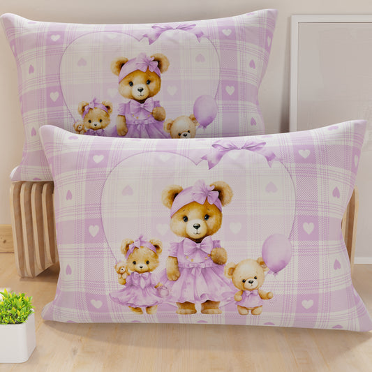 Taies d'oreiller, taies d'oreiller en impression numérique, Teddy Love Lilas