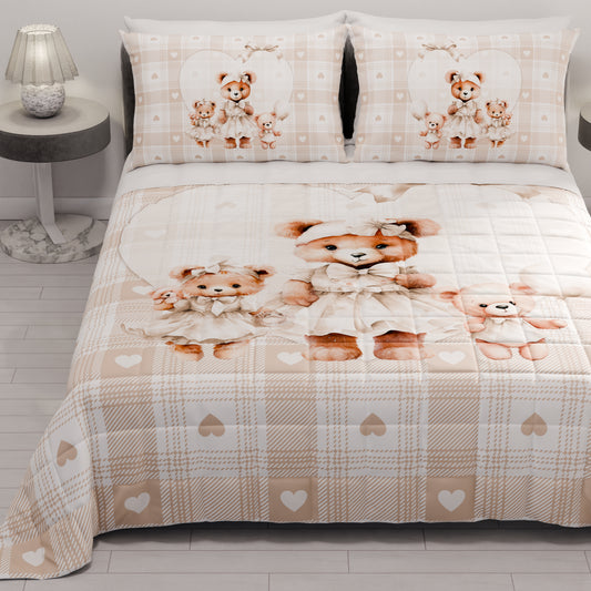 Trapuntino Copriletto Primaverile Autunnale in Stampa Digitale Teddy Love Tortora