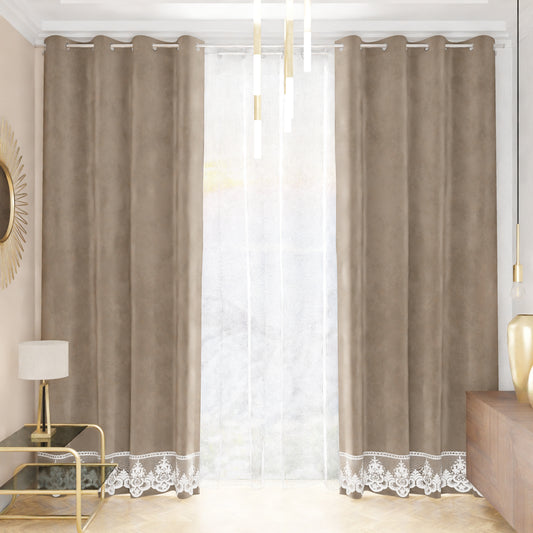 Rideau panneau en velours pour intérieur avec anneaux et dentelle rebrodée, 140x280 cm, Boue par Sissy