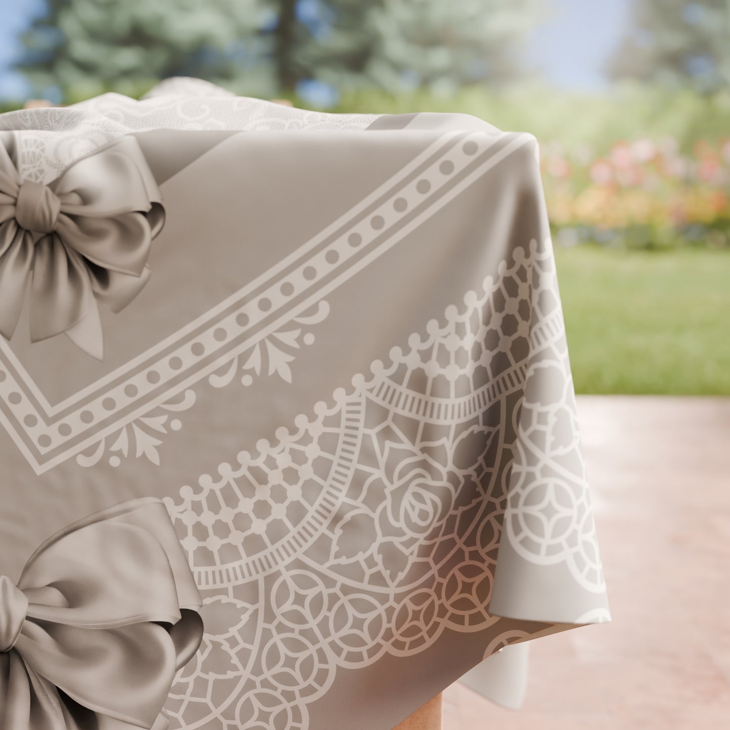 Stain-resistant tablecloth, kitchen table cover, gray bow