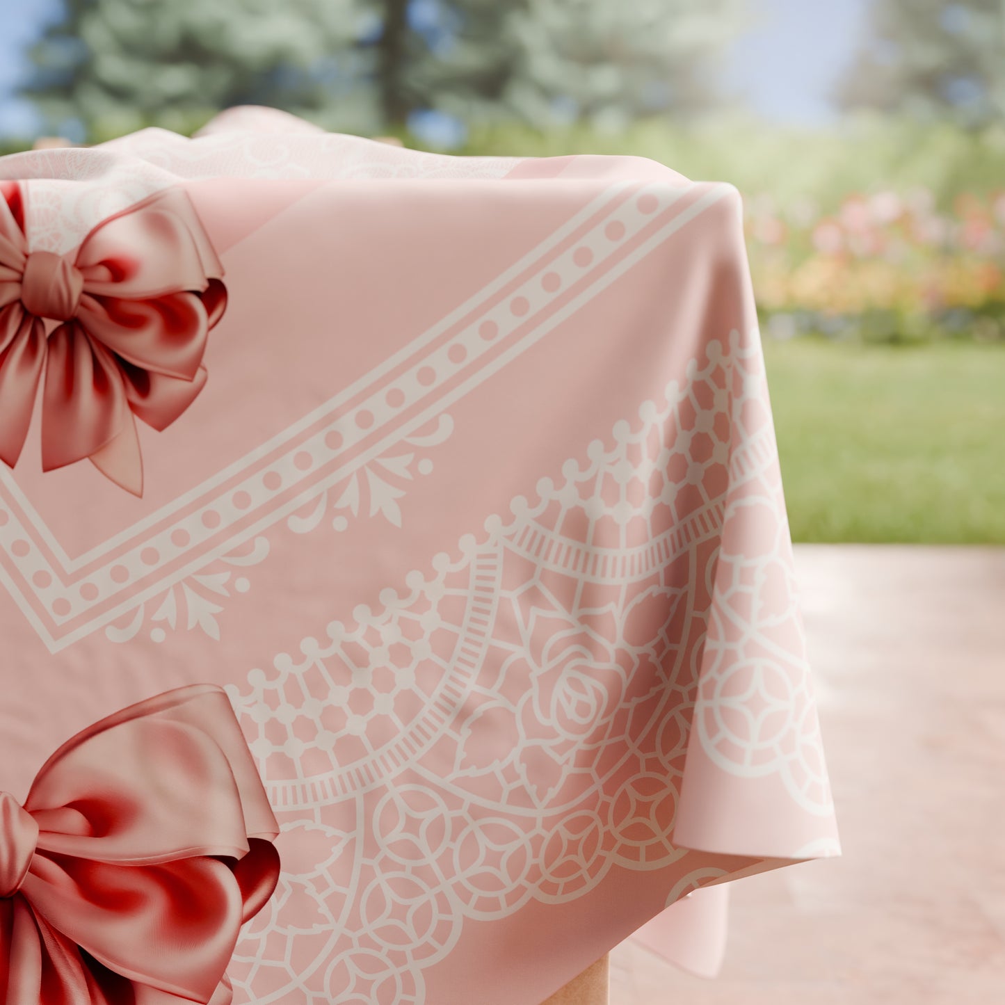 Stain-resistant tablecloth, kitchen table cover, pink bow
