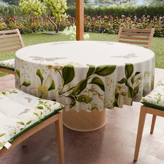 Nappe ronde élégante anti-taches - Idéale pour cuisine et salle à manger - Florale