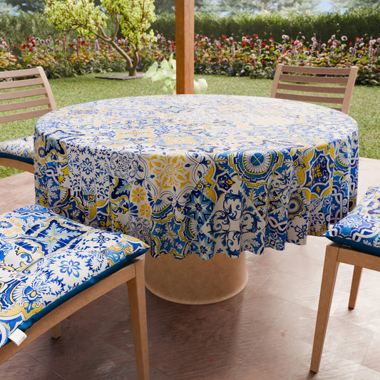 Tovaglia Rotonda Antimacchia Elegante - Ideale per cucina e sala da pranzo - Vietri Blu