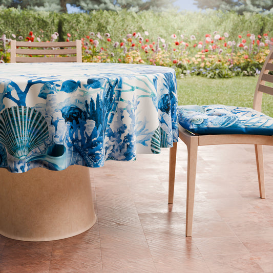 Tovaglia Rotonda Antimacchia Elegante - Ideale per cucina e sala da pranzo - Corallo Blu