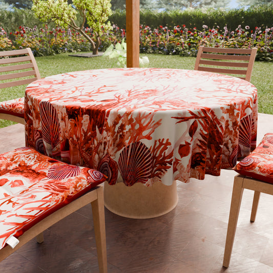 Nappe ronde élégante anti-taches - Idéale pour cuisine et salle à manger - Corail Rouge