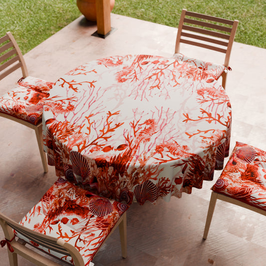 Nappe ronde élégante anti-taches - Idéale pour cuisine et salle à manger - Corail Rouge