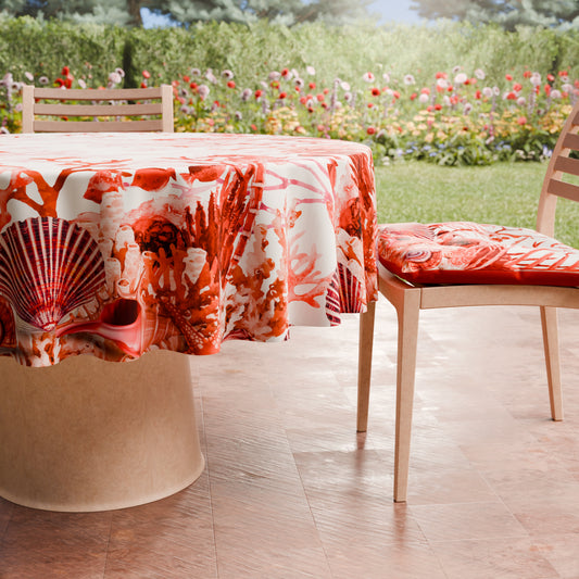 Nappe ronde élégante anti-taches - Idéale pour cuisine et salle à manger - Corail Rouge