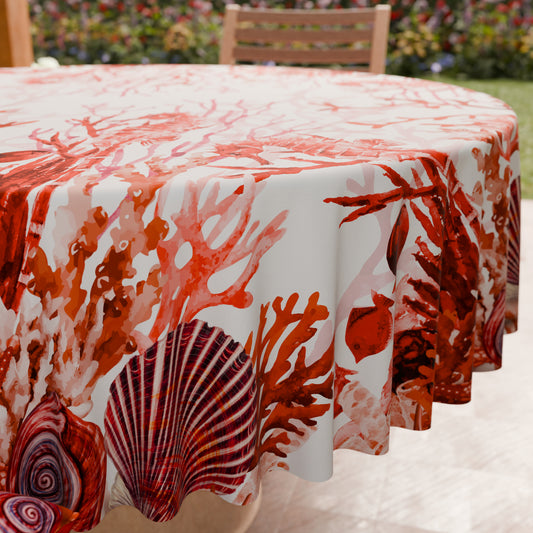 Nappe ronde élégante anti-taches - Idéale pour cuisine et salle à manger - Corail Rouge
