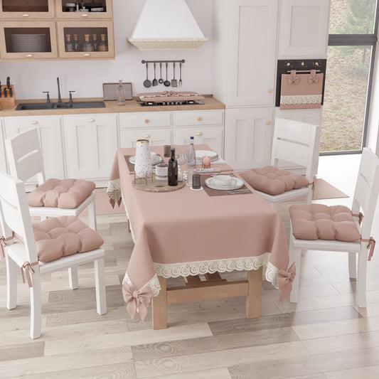 Copriforno Elegante Shabby Chic con Pizzo e Fiocchi Cipria