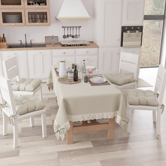 Copriforno Elegante Shabby Chic con Pizzo e Fiocchi Beige