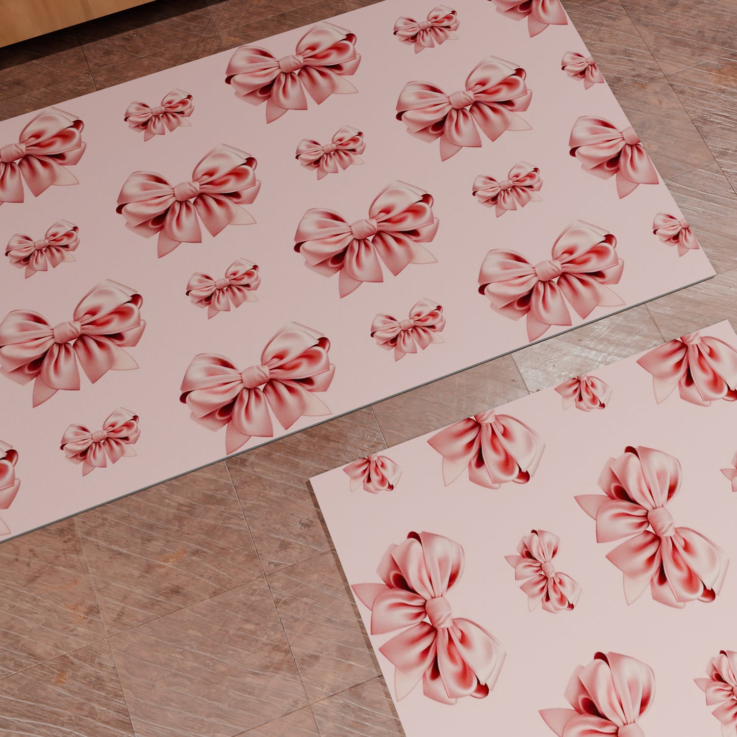 Non-Slip Kitchen Rug Washable Kitchen Rug, Pink Bow Kitchen