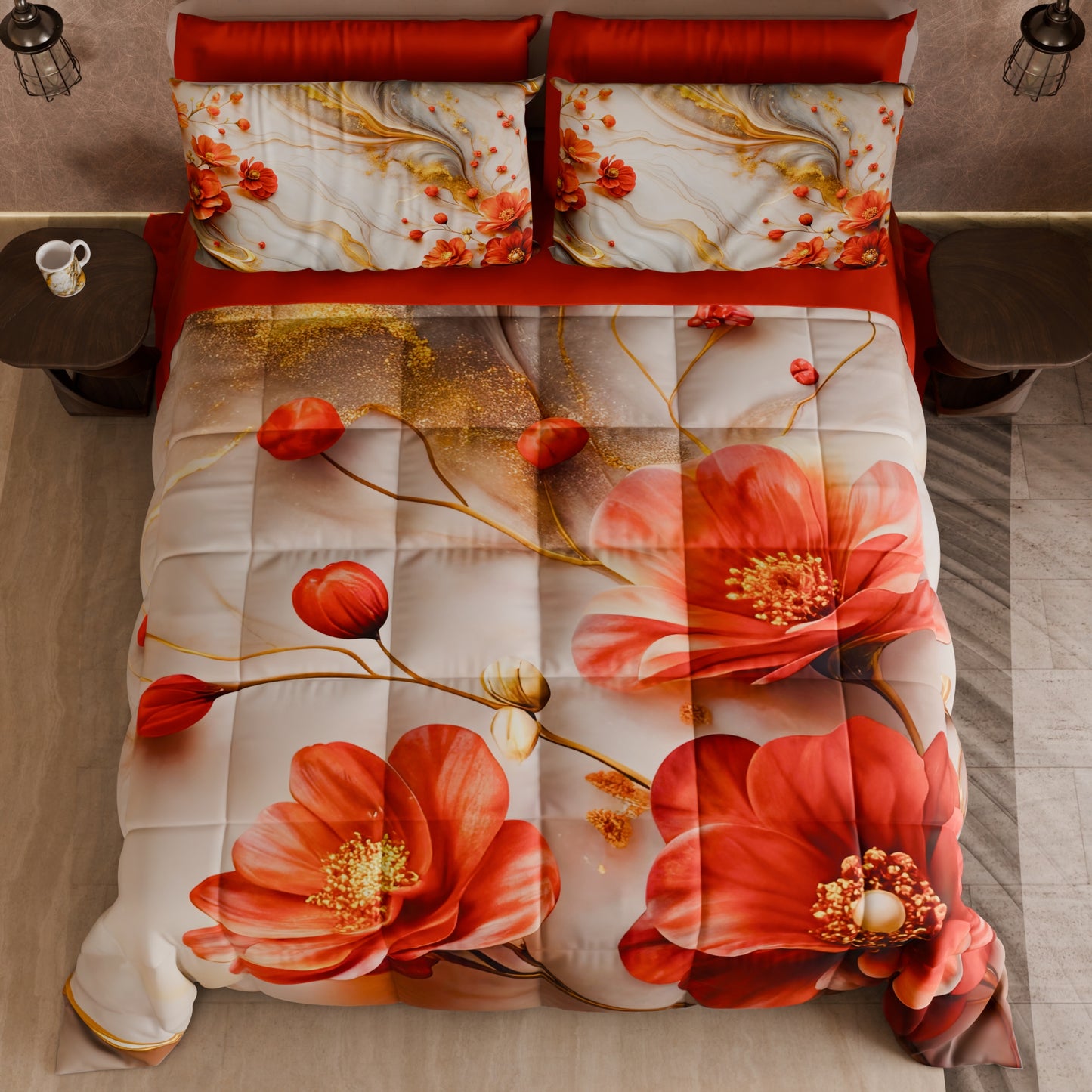 Piumone, Trapunta Matrimoniale, Singola, Piazza e Mezza Floreale 06-2