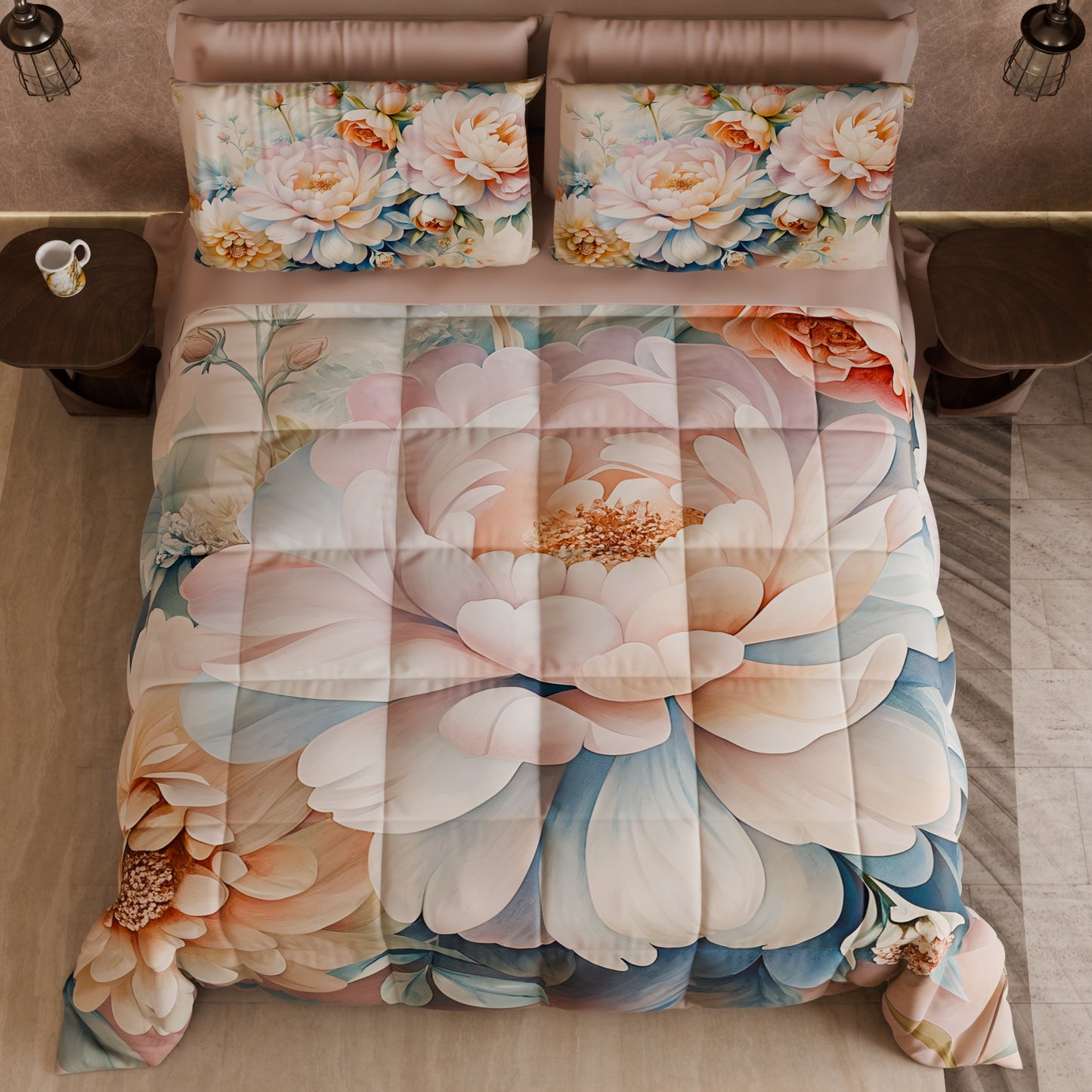 Piumone, Trapunta Matrimoniale, Singola, Piazza e Mezza Floreale F35