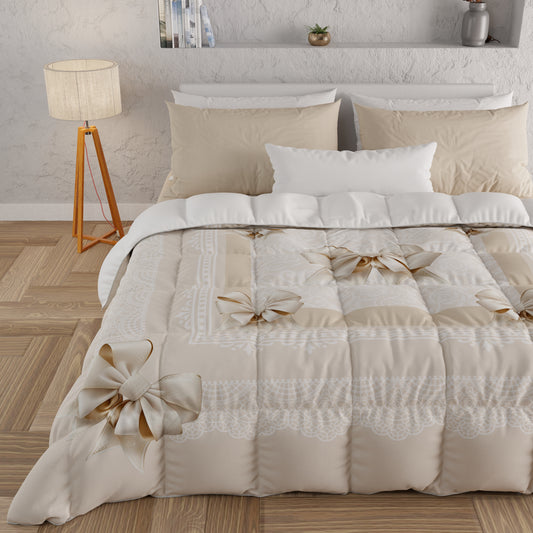 Piumone, Trapunta Matrimoniale, Singola, Piazza e Mezza, Fiocco Beige