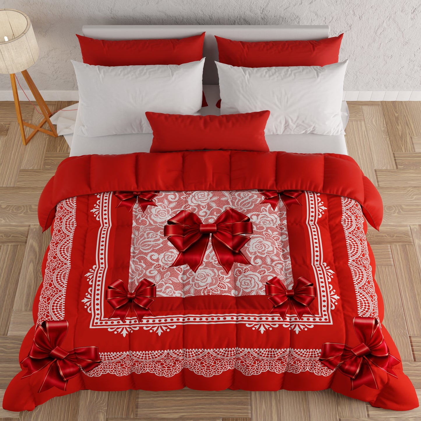 Piumone, Trapunta Matrimoniale, Singola, Piazza e Mezza, Fiocco Rosso