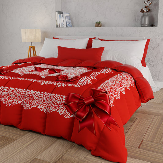 Piumone, Trapunta Matrimoniale, Singola, Piazza e Mezza, Fiocco Rosso