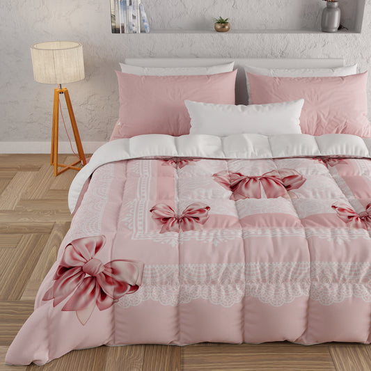 Piumone, Trapunta Matrimoniale, Singola, Piazza e Mezza, Fiocco Rosa