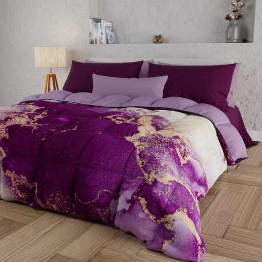 Piumone, Trapunta Matrimoniale, Singola, Piazza e Mezza, Marble 01 Viola